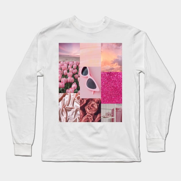 Pink Tulips and Glitter Print Long Sleeve T-Shirt by madiwestdal